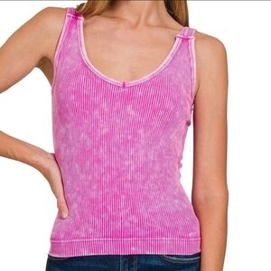 Zenana Outfitters Hot Pink Tank Top With Removable Bra Pads Sz S/M NWOT
